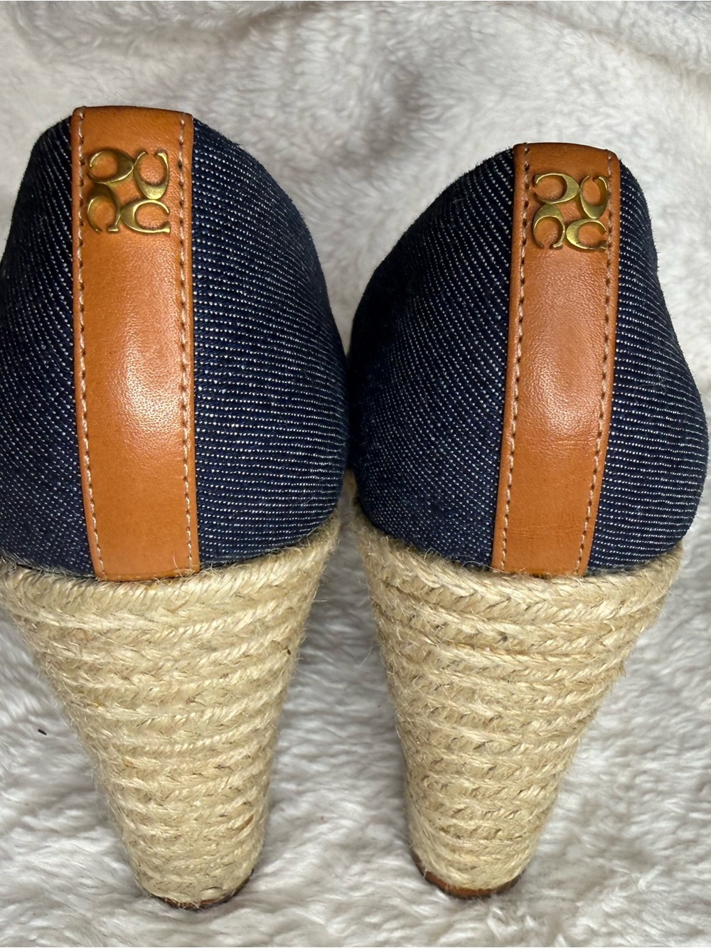 Coach Denim Peep-Toe Espadrille Wedge in Navy - Picture 4 of 10